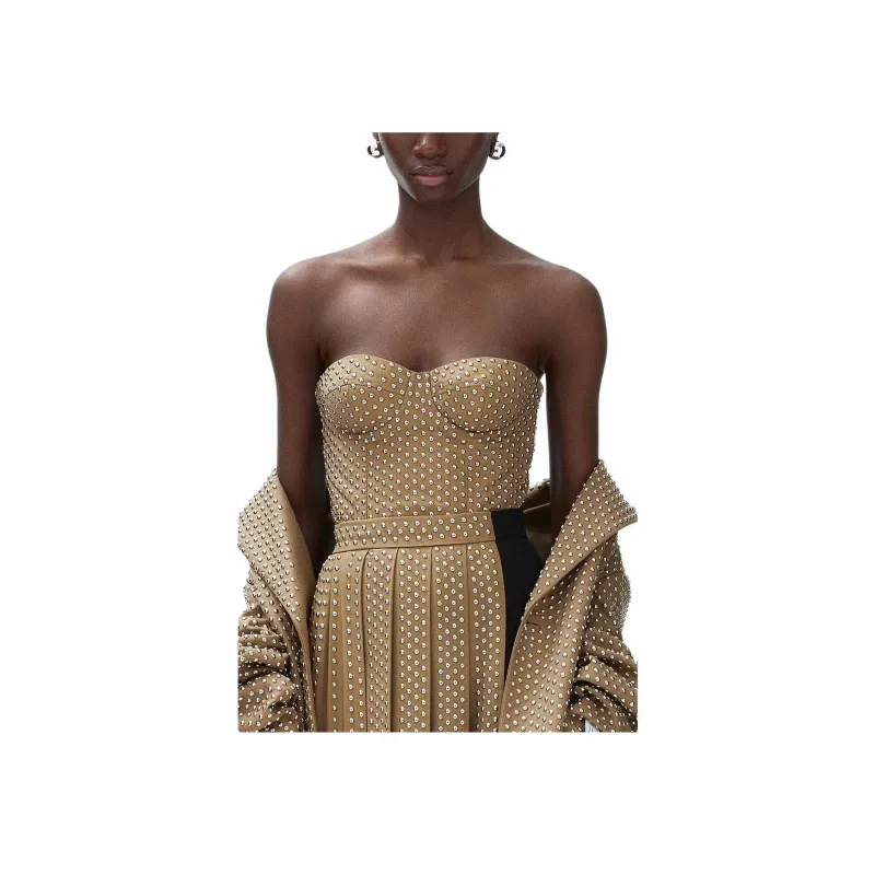 Rokh H&M Wool Blend Studded Corset Top Dark Beige-2