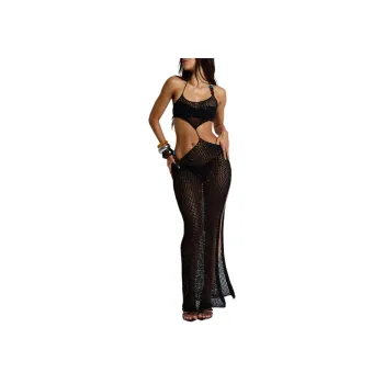 Jaded London Echo Crochet Maxi Dress Slip Dresses Women's BLACK/Black