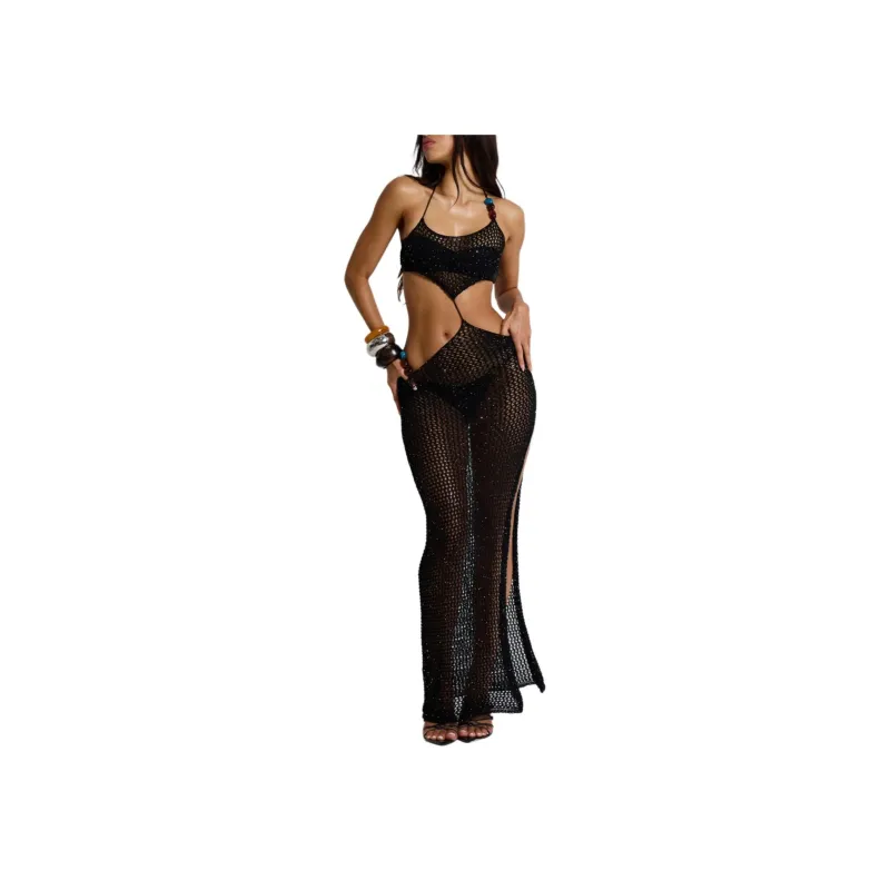 Jaded London Echo Crochet Maxi Dress Slip Dresses Women's BLACK/Black-0