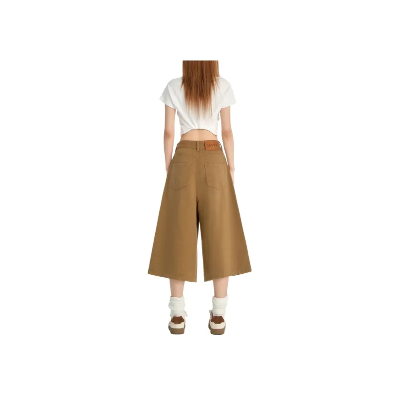 Wen Shan Denim Shorts Women's Khaki Capri Pants-1