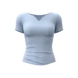 Peach V-Neck Short-Sleeved-Gray Lake Blue