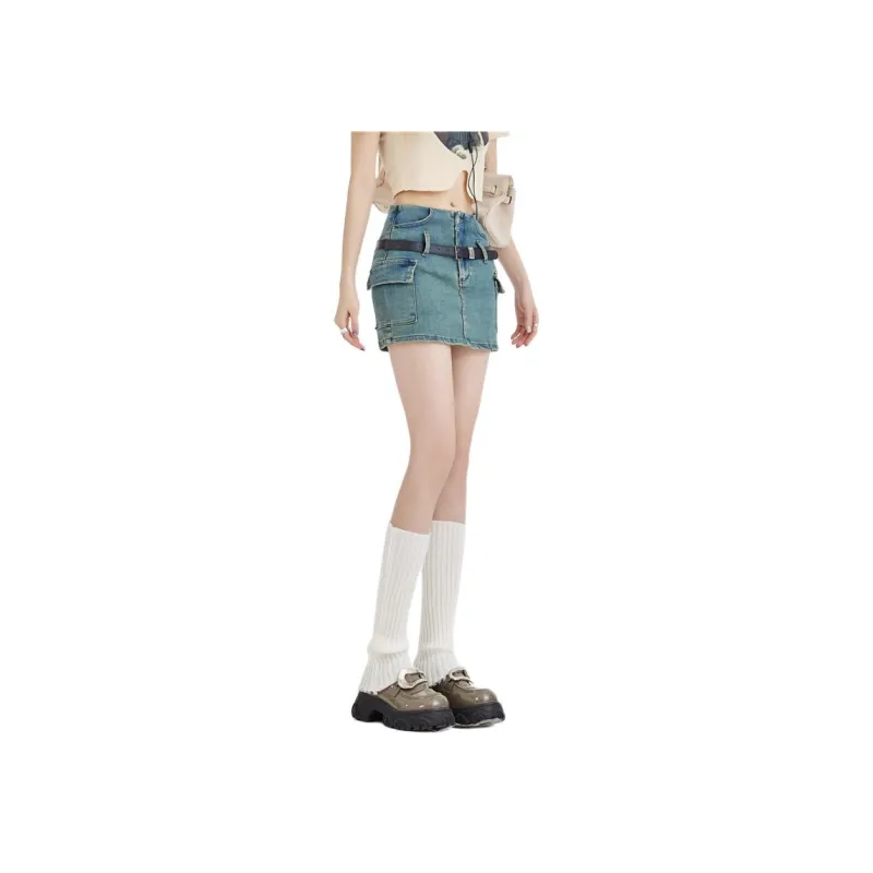 ZAVK Denim Short Skirts Women's Light Blue-5