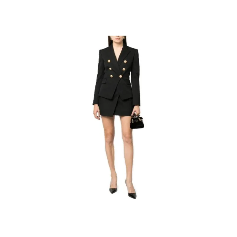 BALMAIN Double Breasted Leather Blazer 'Black'-1
