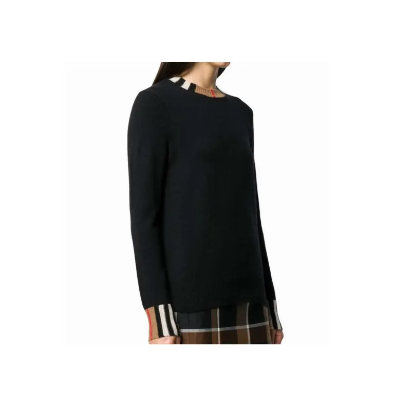 Burberry Icon Stripe Trim Cashmere Sweater Black-5