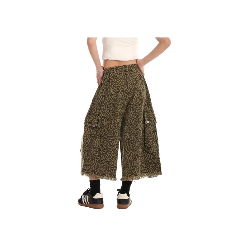 VINMUK Denim Shorts Unisex Leopard Print-4