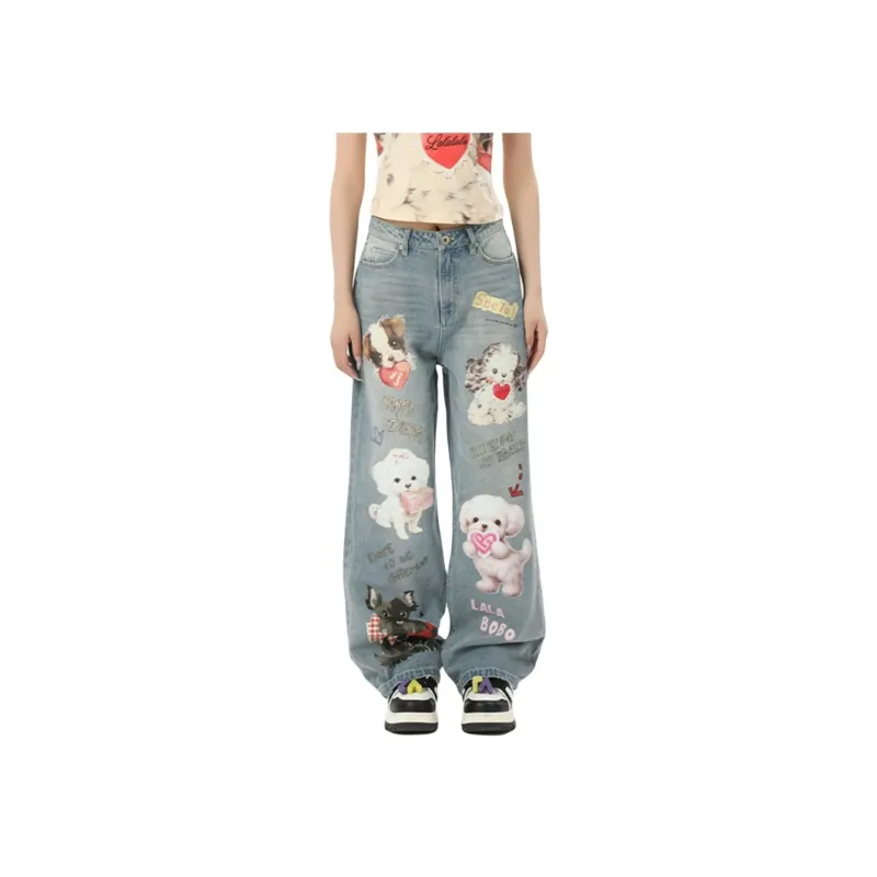 LALABOBO Jeans Women's Medium Blue White-0