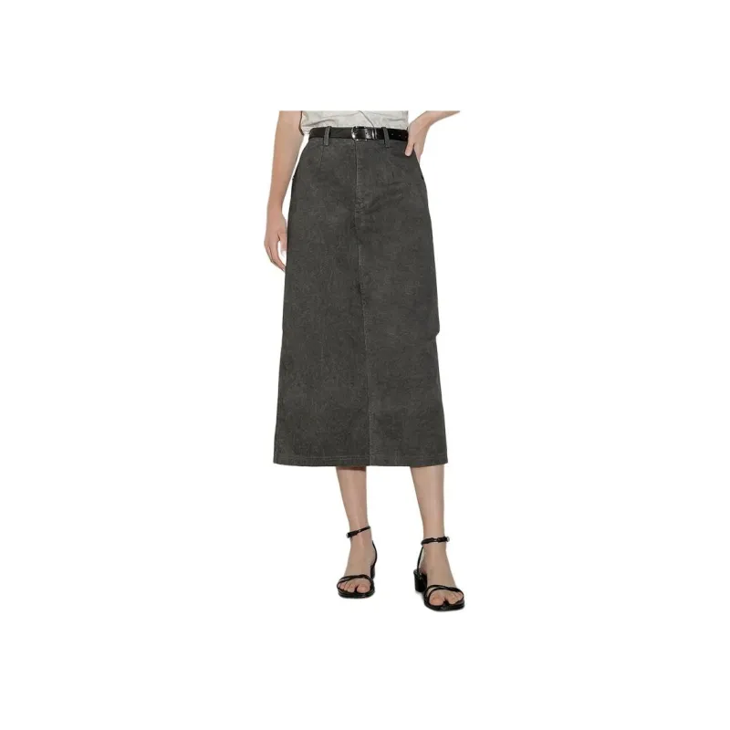 Ancient Alley Denim Long Skirt Women's Carbon Gray-3