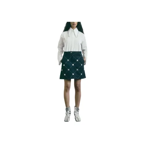 PRONOUNCE 다크 블루 여성 데님 숏 스커트