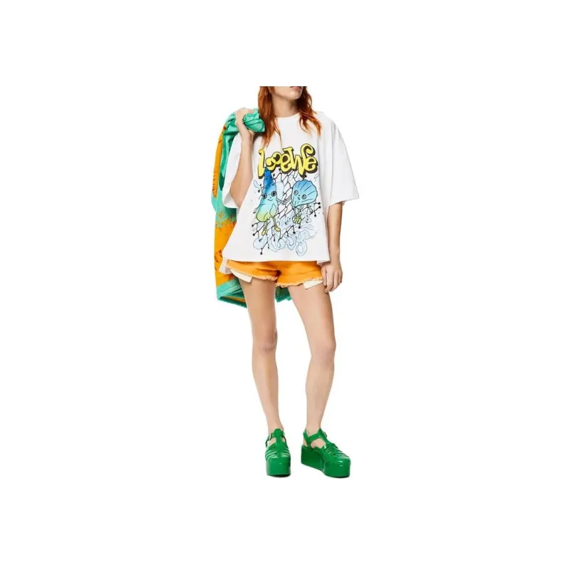 LOEWE Paula's Ibiza 2022 Drop Shoulder Sleeve T Shirt Women's White-2
