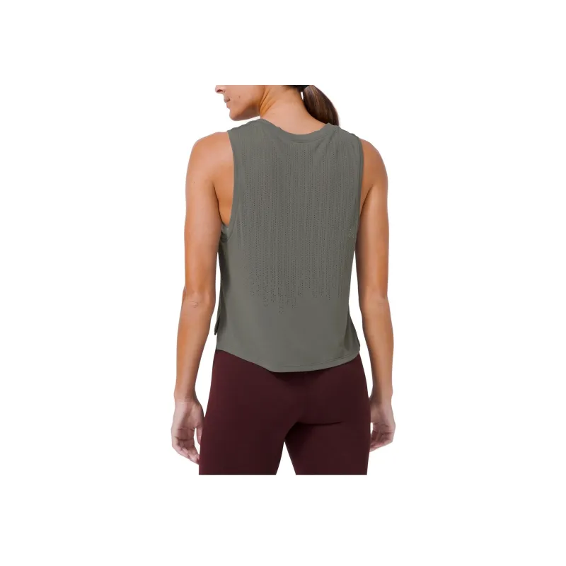 Lululemon Train To Be Crew Neck Solid Color Sleeveless Sport Vests Women's Gray Green-1