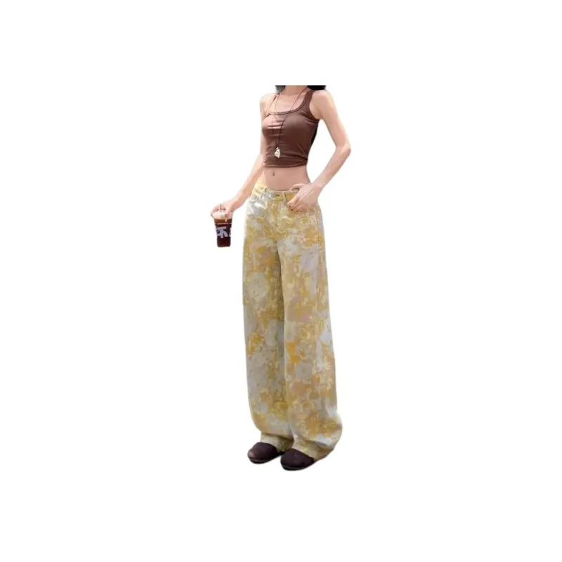 Concubine Zhu Jeans Women's Yellow Golden Floral-0