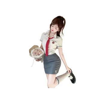 DGMZ Uniforms Women's White Top+Gray Skirt Set