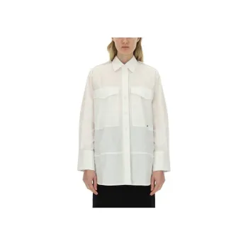 Victoria Beckham Logo Embroidered Curved Hem Shirt