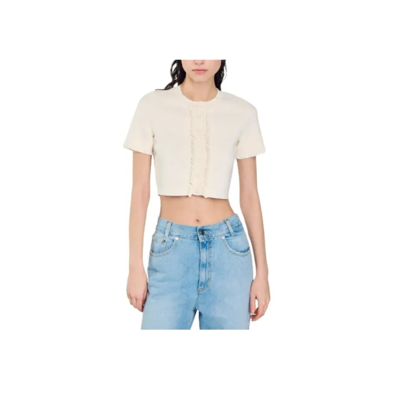 Sandro Ruffle trim Cropped Cardigan-4