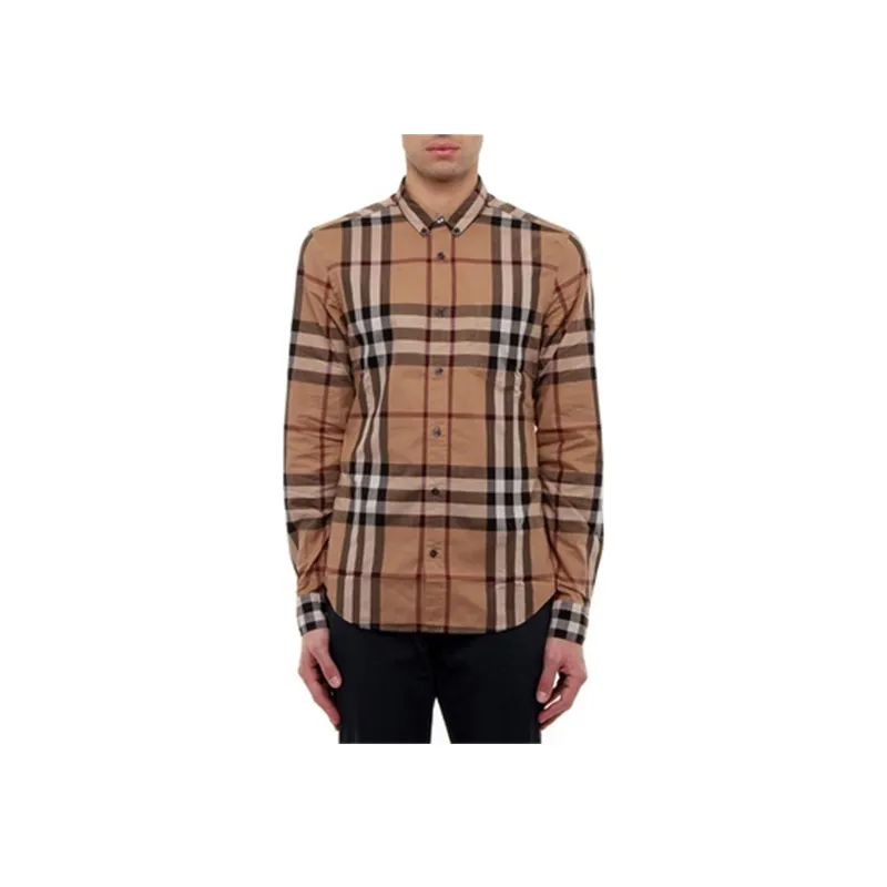 Burberry Check Point Collar Single-Breasted Long Sleeve Shirt Brown-5