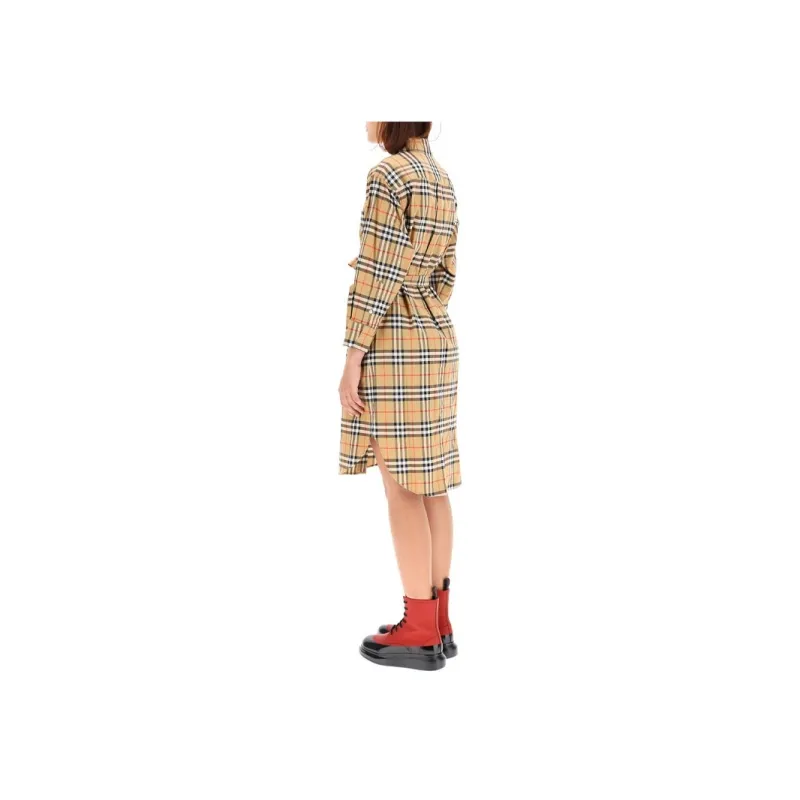 Burberry Vintage Check Pattern Belted Shirt Dress-3