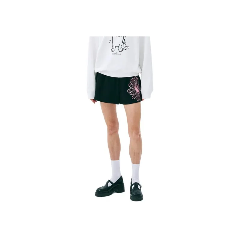 MARDI MERCREDI SS25 SWEAT SHORTS FLOWER_BLACK PINK Casual Shorts Korean Style Women's Black Pink-4