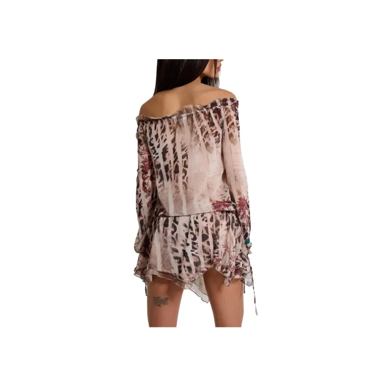 Jaded London Lorenza Sheer Bardot Dress In Oza Long Sleeved Dresses Women's Leopard/Leopard Print-2