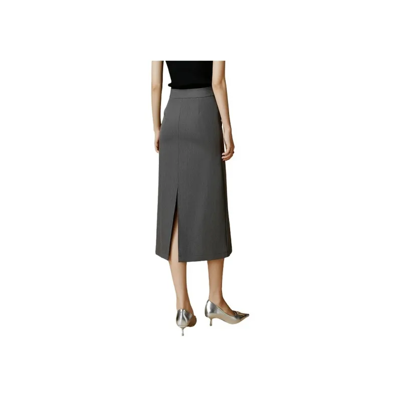 Late White Casual Long Skirts Women's Gray-5