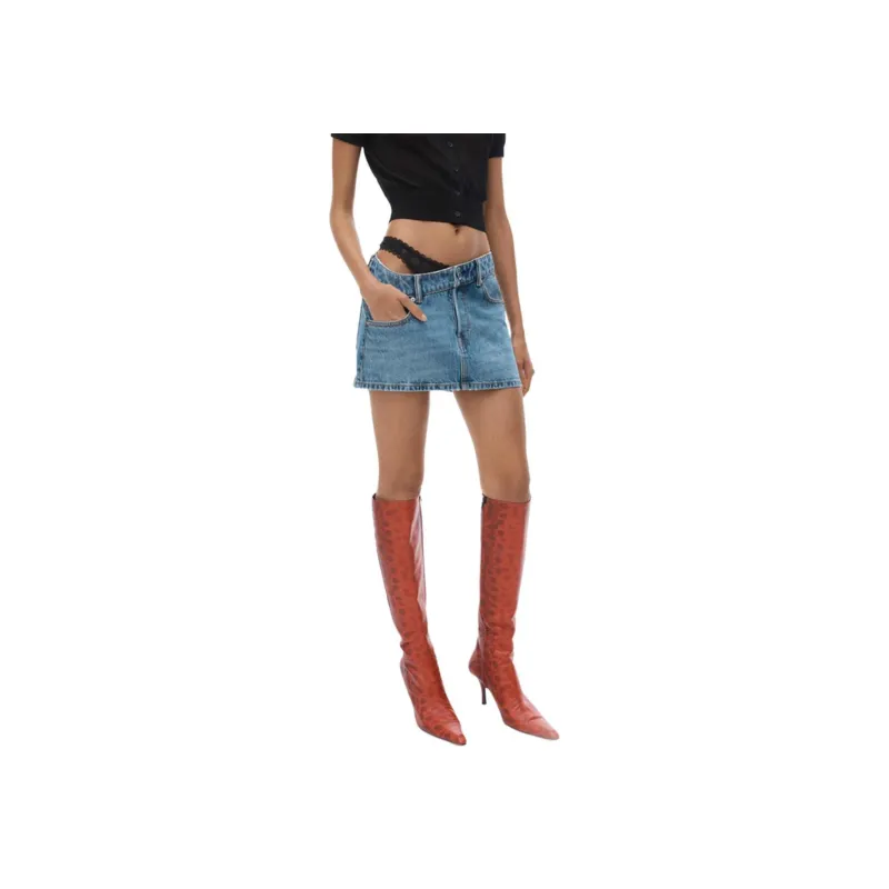 Alexander Wang Asymmetric Lace detail Denim Skirt-2