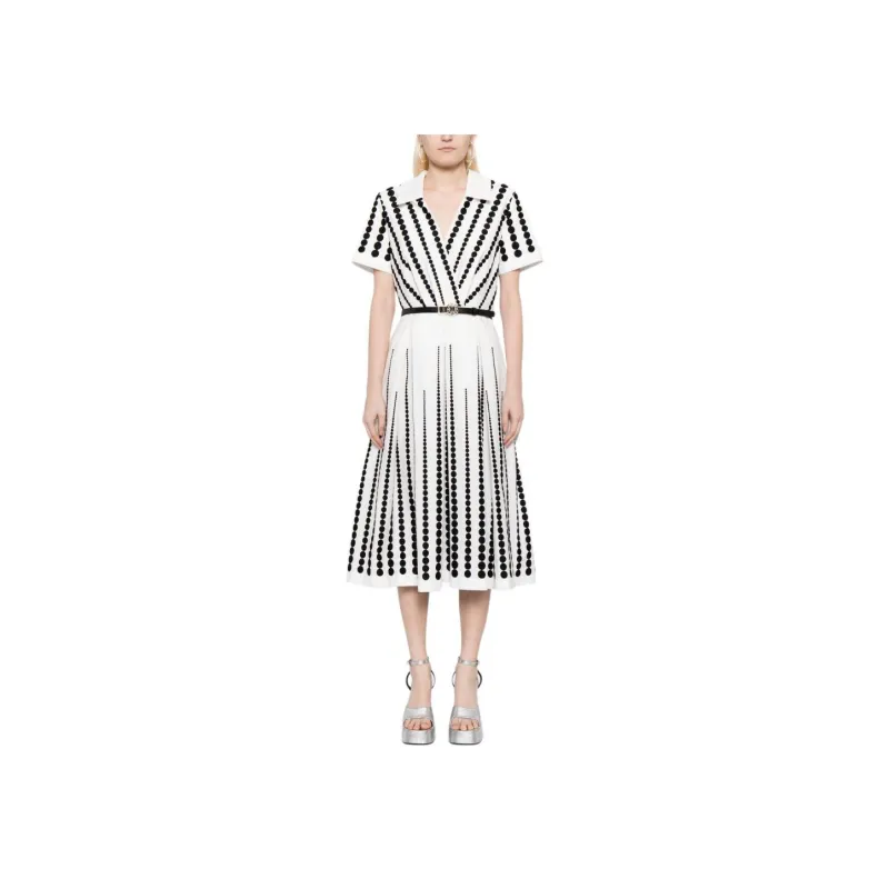 ELIE SAAB Embroidered Belted Pleated Midi Dress-1