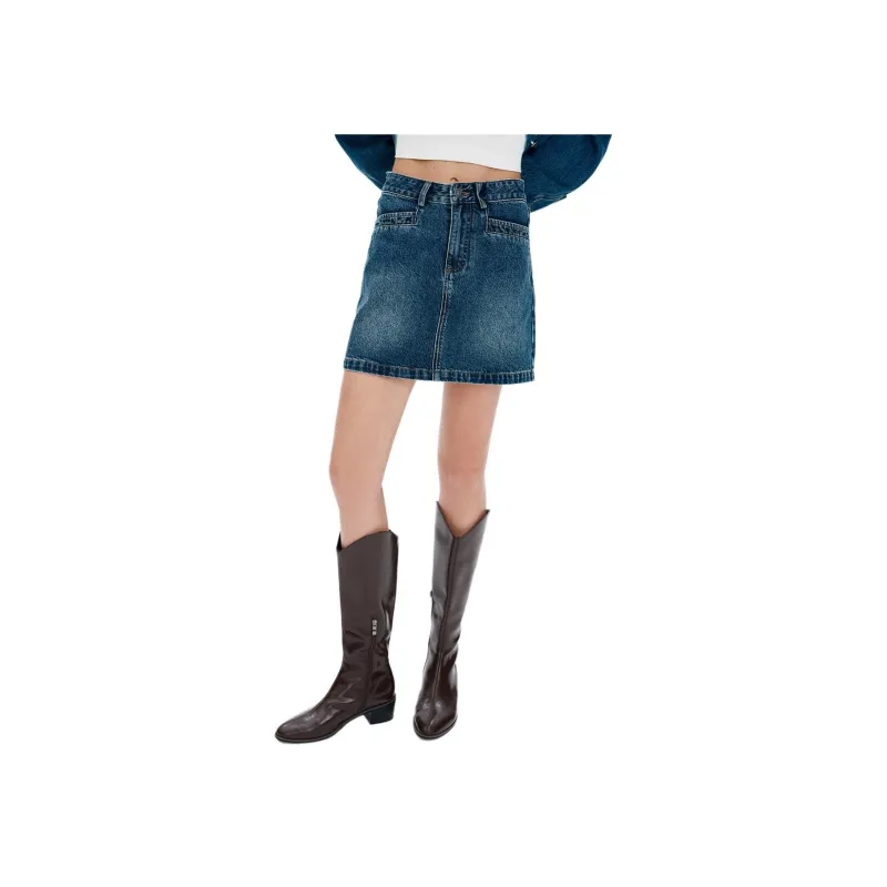 Self Who Denim Short Skirts Women's Enamel Blue-0