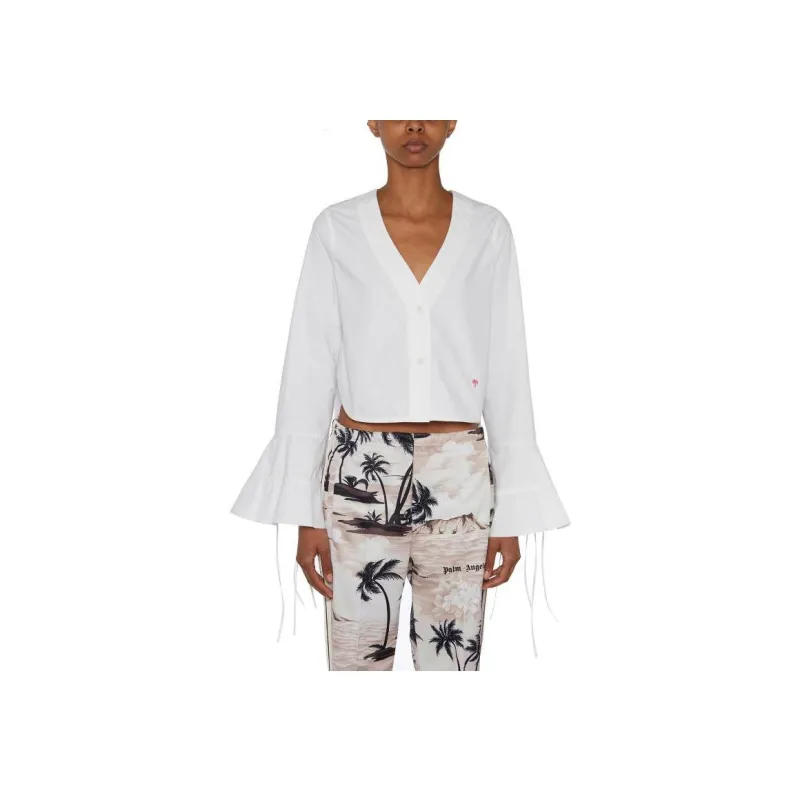 PALM ANGELS Flute sleeves Cropped Cotton Shirt-0