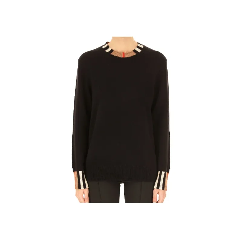 Burberry Icon Stripe Trim Cashmere Sweater Black-3