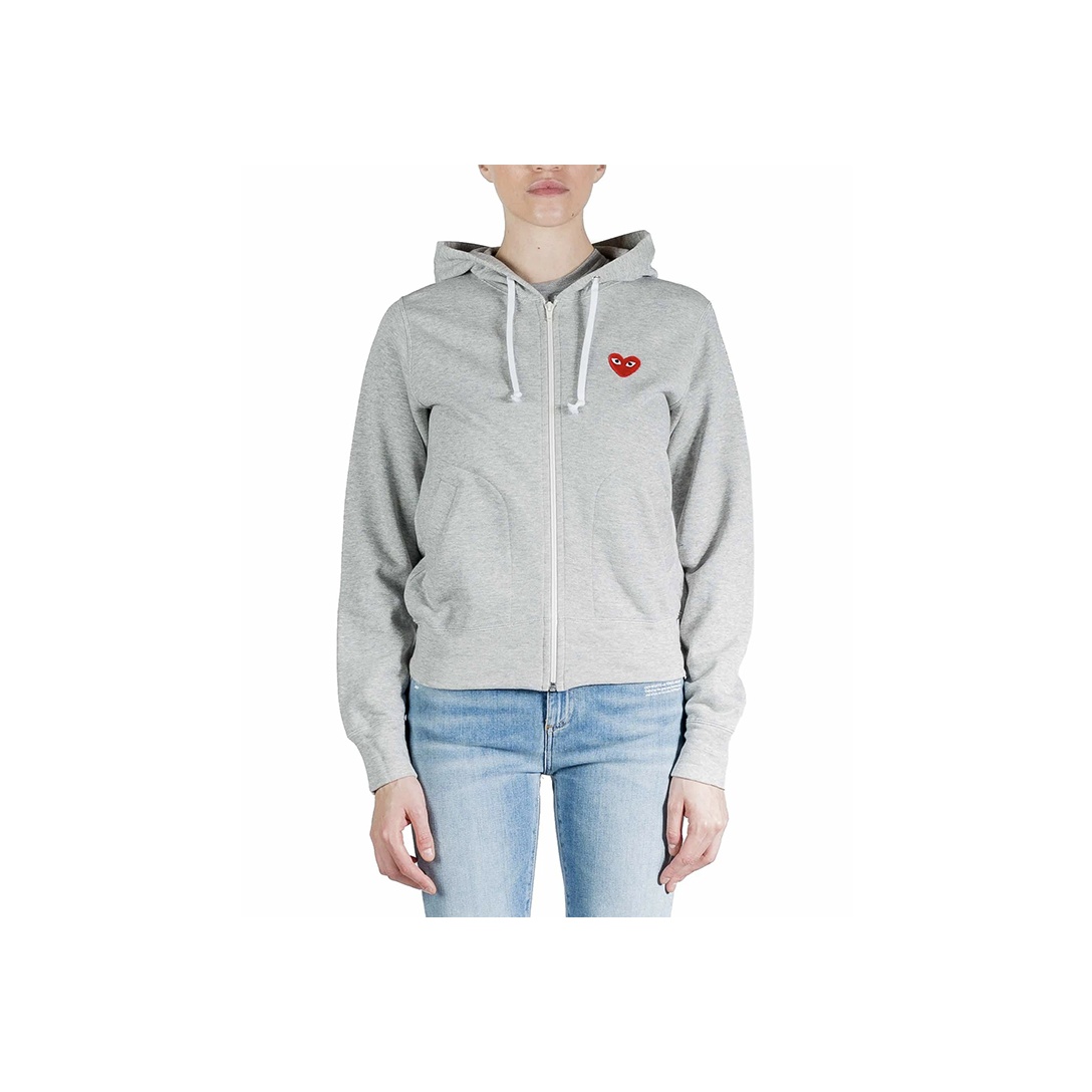 Comme Des Garcons Play Red Multi Heart Zip Up Hoodie Grey
