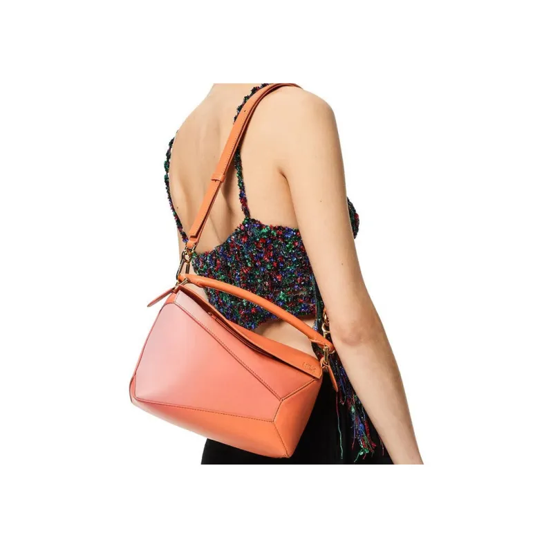 LOEWE Nappa Calfskin Handbag Shoulder Bag Small Size Women's Coral Red/Light Pink-5