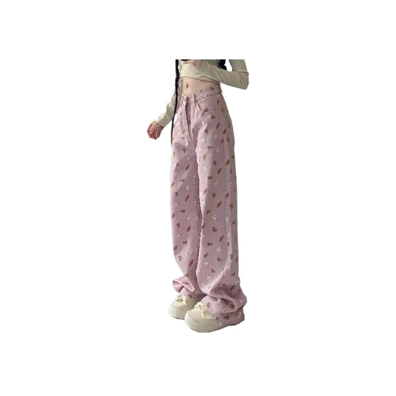 Concubine Zhu Jeans Women's White Pink-2