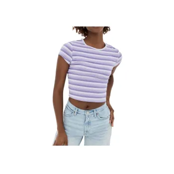 REFORMATION Regular T Shirt Women's Purple Stripes