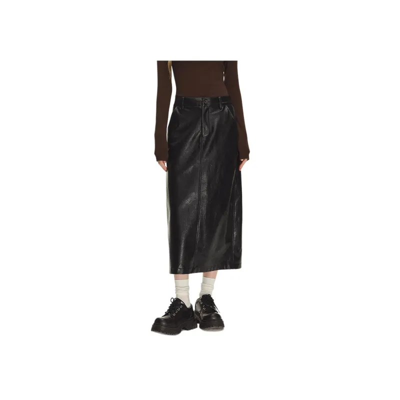 CLIMAX VISION Leather Long Skirts Women's Agate Black-0