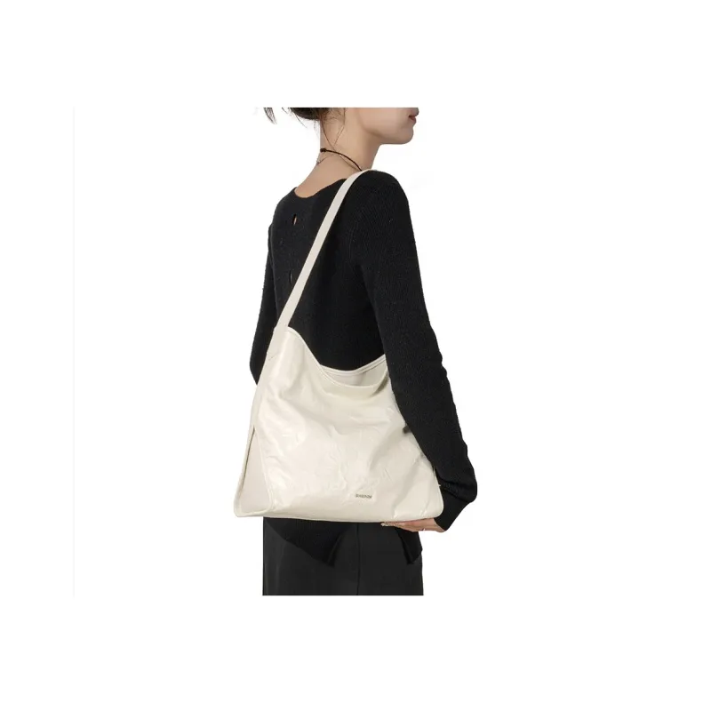 SHEPOK Cow Leather Shoulder Bag Crossbody Bag Tote Regular Unisex Silver/Black/White-10
