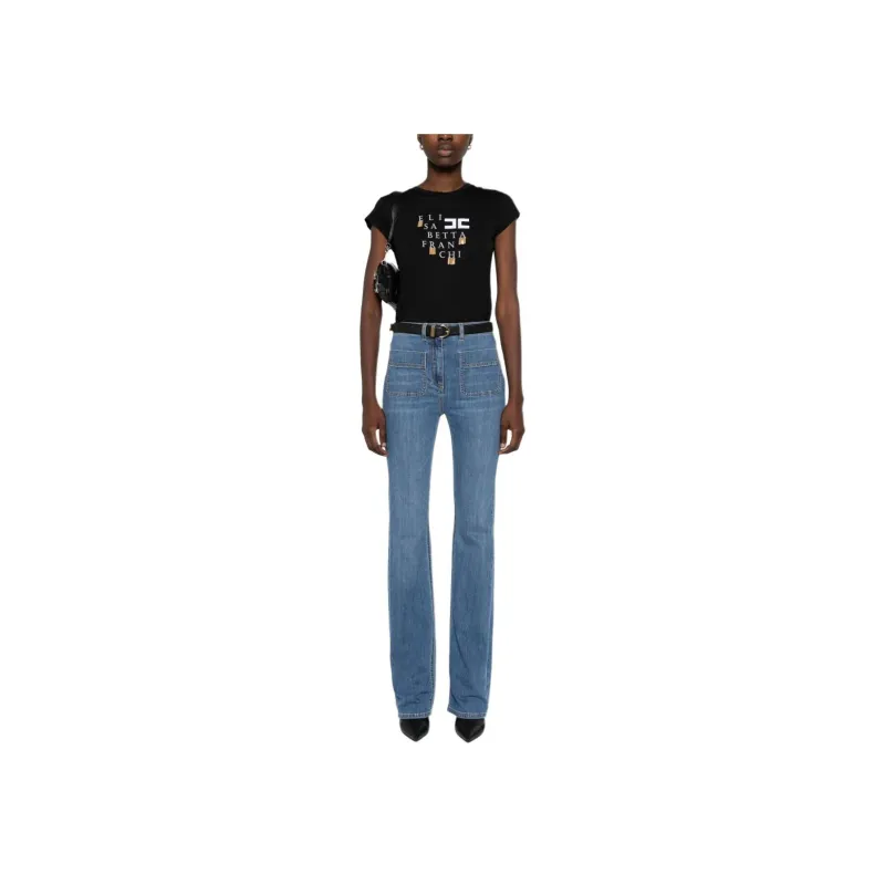 Elisabetta Franchi Logo Plaque Boot Cut Jeans-1
