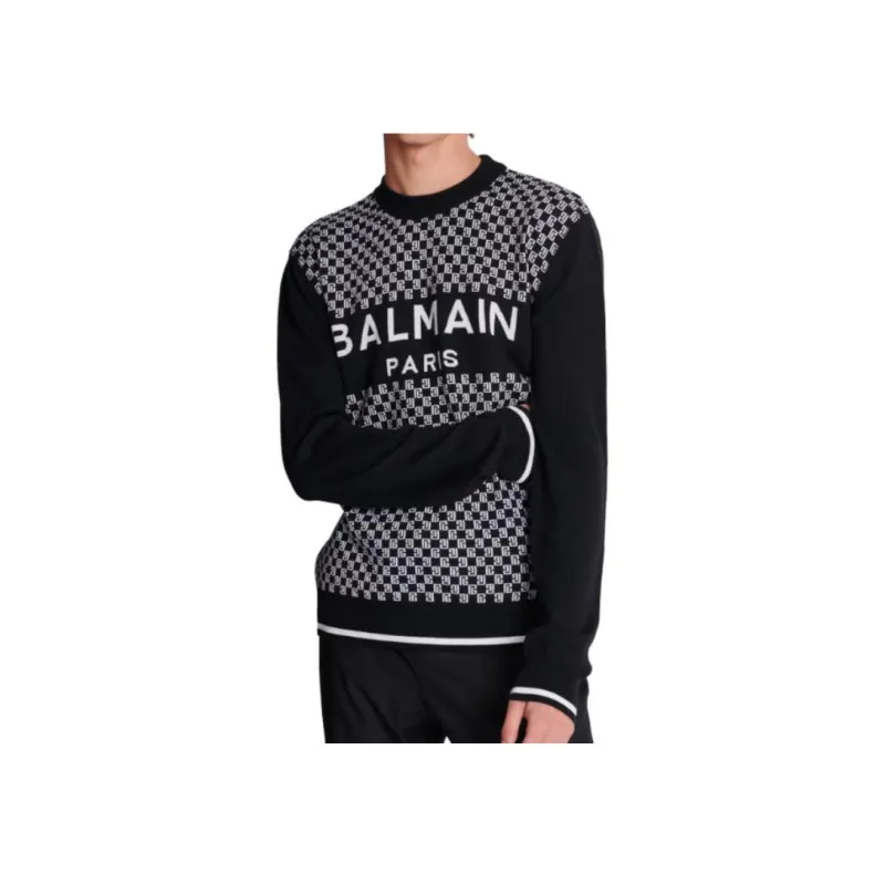 BALMAIN FW23 Mini Monogram Jumper Sweater Men's Black-3