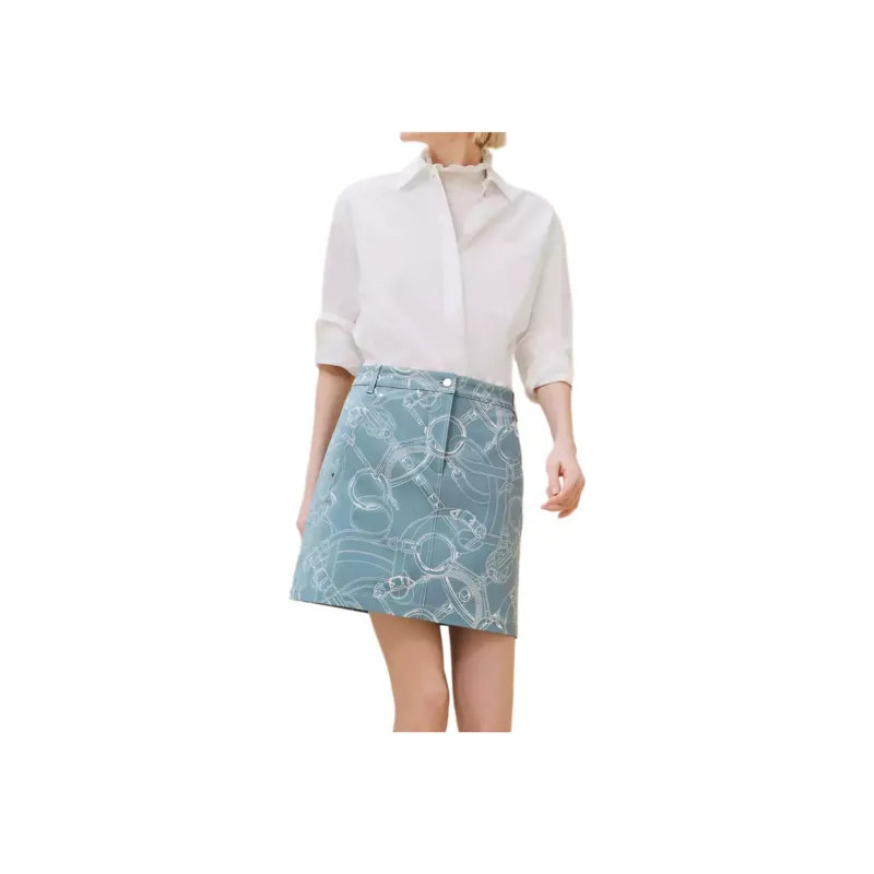 HERMES FW24 Denim Short Skirts Women's Arctic Blue-0