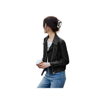 TERRE BLEUE Spring Fall Leather Jacket Loose Fit Women's