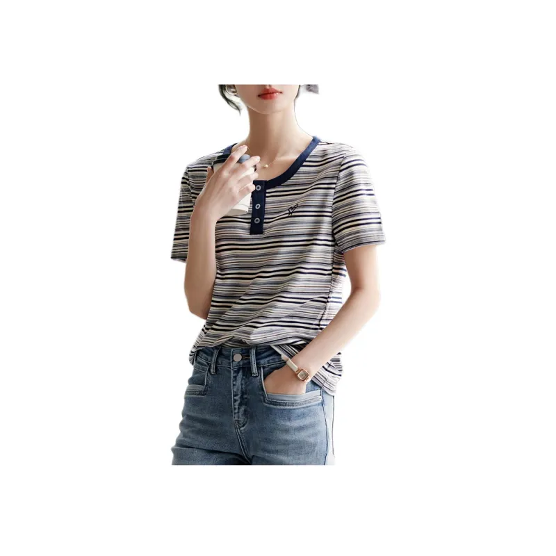 XWI T Shirt Women's Navy Blue Stripes-0
