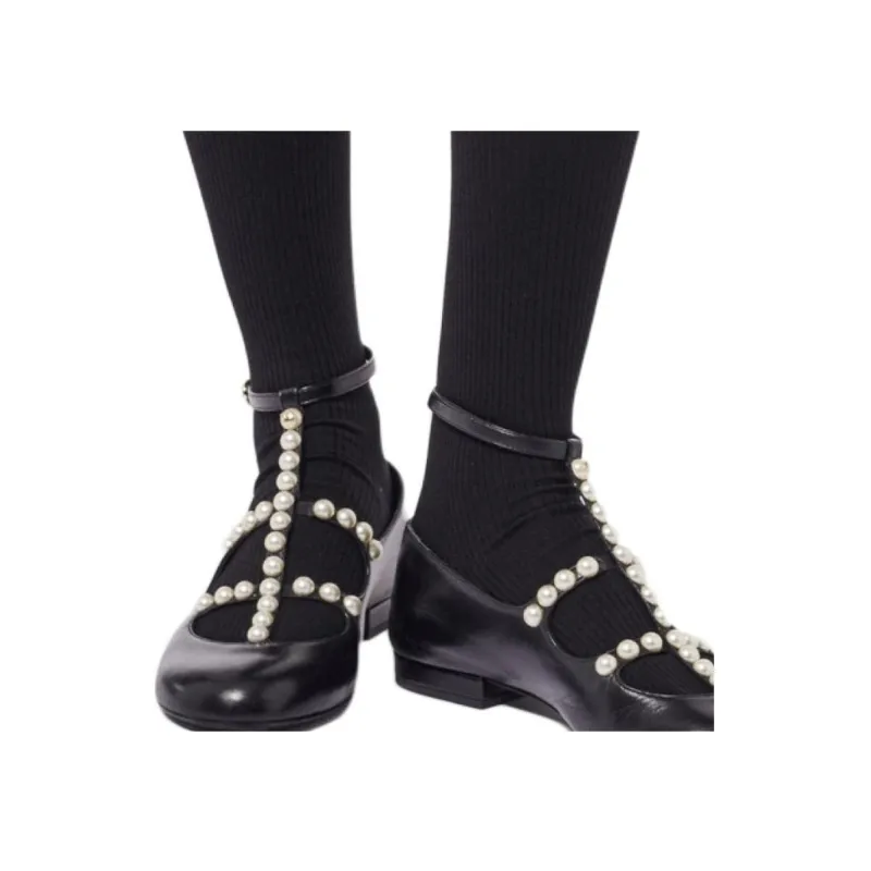 CHANEL Knee High Socks Women's Black-5