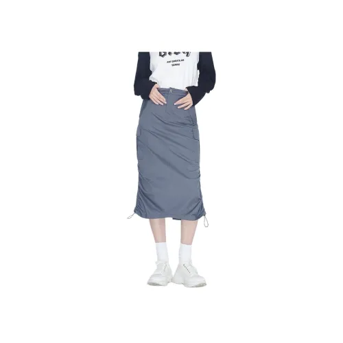 GIVH SHYH 다크그레이 여성 캐주얼 롱 스커트