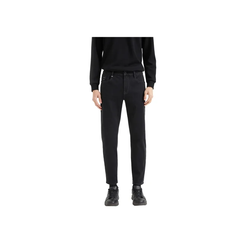 LESS IS MORE Versatile Trendy Washed Mall Same Style Jeans Men's Black-1