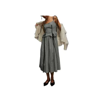 FREE PEOPLE x Eliza Faulkner Tessa Checks Dress Slip Dresses Women's Black White Plaid