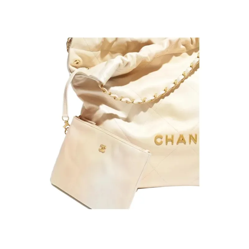 CHANEL 22Bag Calfskin Bucket Bags Crossbody Bag, Shoulder Bag Medium Size Women's Pearl & Pearl White Gradient-2