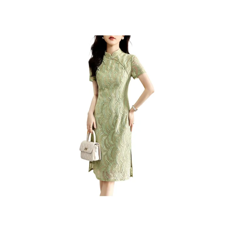 XWI Short Sleeved Dress Women's Elegant Green-0