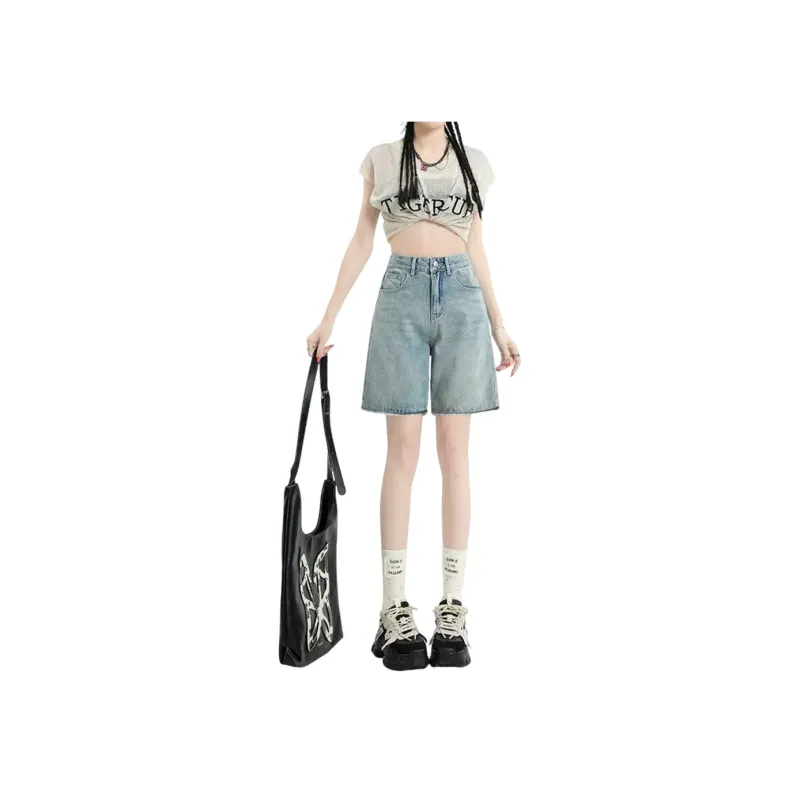 Ya Sheep People Denim Shorts Women's Light Blue-0