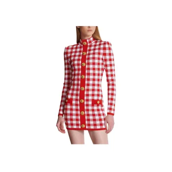BALMAIN Long Sleeved Dresses Women's Red