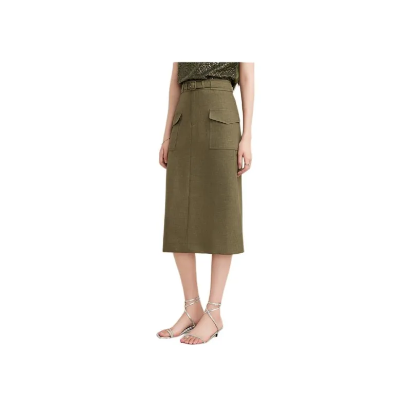 Goodland Casual Long Skirts Women's Army Green-1