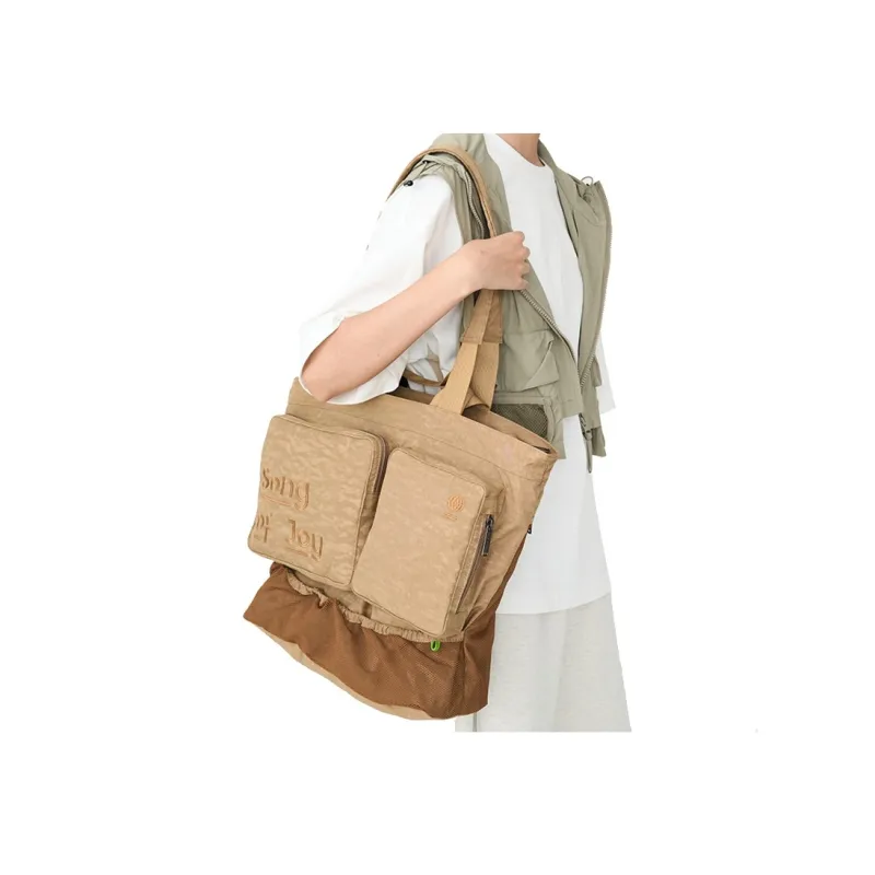 SONG OF JOY Water Repellent Techwear Nylon Unisex One Shoulder Tote Large Size Unisex Step Green/Humorous Black-30