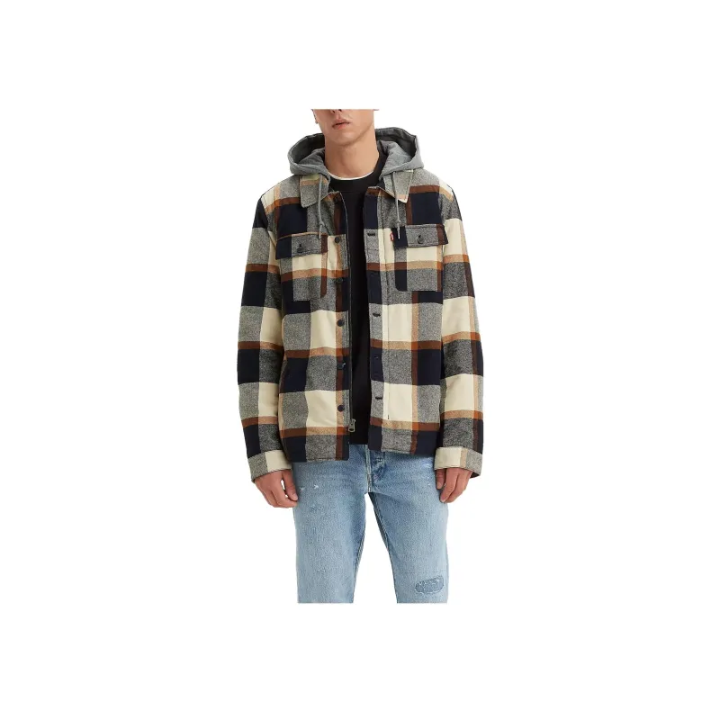 Levi’s Plaid Sherpa Lined Hoodie Jacket Jackets Coats Men's Brown-0